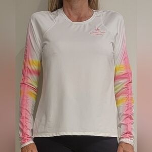 Lucky in Love Women's White Top with Tie-Dye Sleeves
